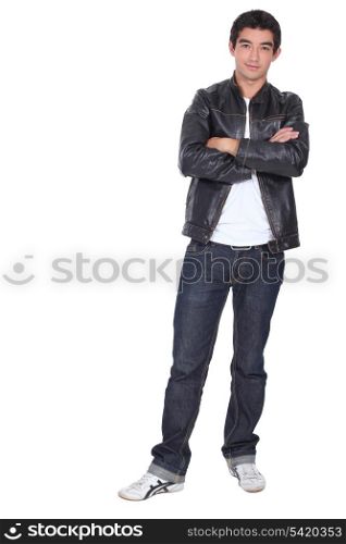 Young man in a leather jacket