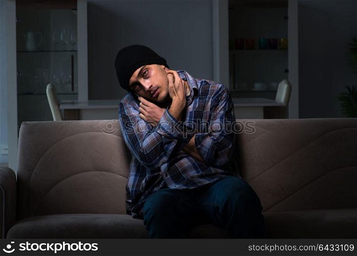 Young man in agony having problems with narcotics