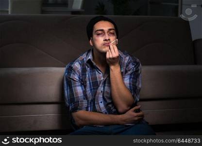 Young man in agony having problems with narcotics