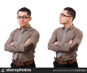 Young man in brown shirt isolated on white