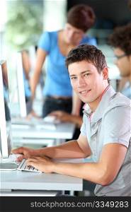 Young man in computing course