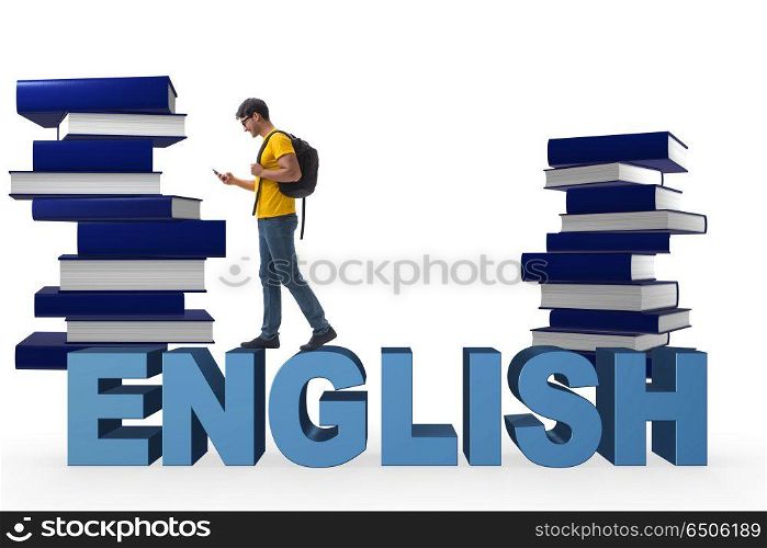 Young man in english studying learning concept