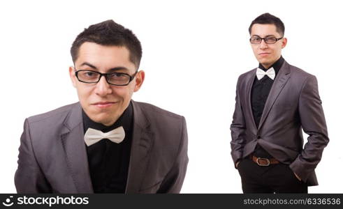 Young man in gray suit isolated on white