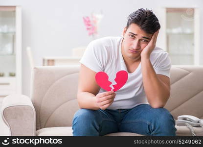 Young man in sad saint valentine concept