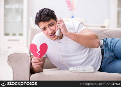 Young man in sad saint valentine concept