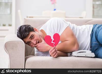 Young man in sad saint valentine concept