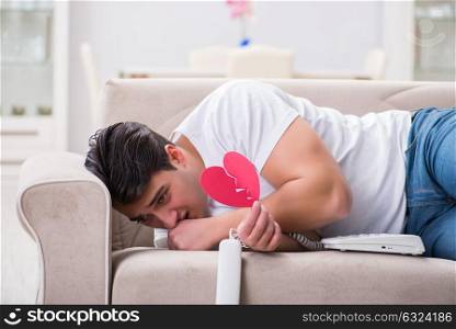 Young man in sad saint valentine concept