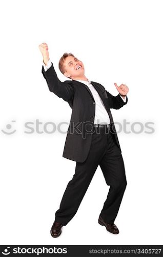 Young man in suit dancing