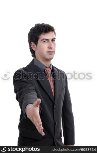 young man in suit offering to shake the hand