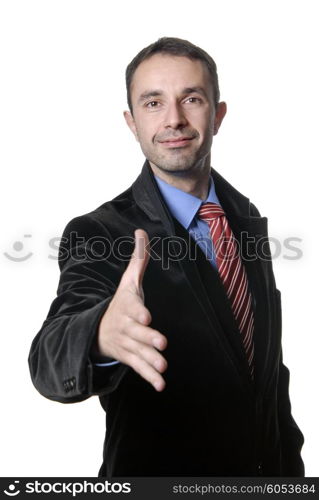 young man in suit offering to shake the hand