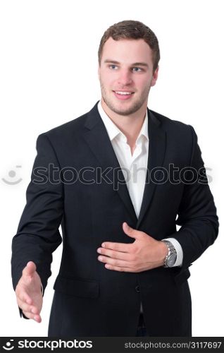 Young man in suit shaking hand