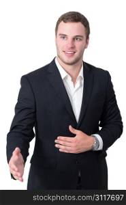 Young man in suit shaking hand