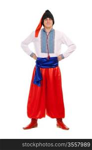 Young man in the Ukrainian national costume. Isolated on white