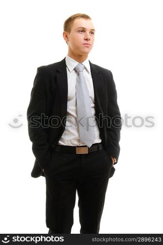 young man. Isolated over white.