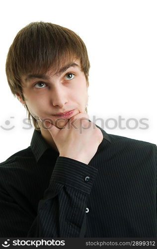 young man. Isolated over white.