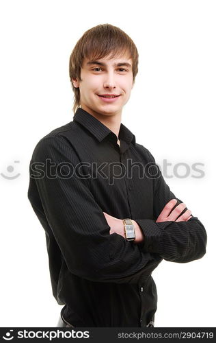 young man. Isolated over white.