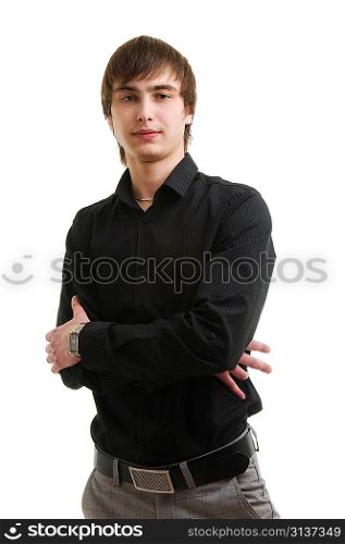 young man. Isolated over white.