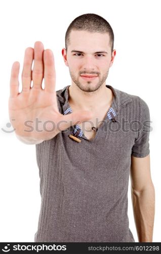 young man making stop with his hand