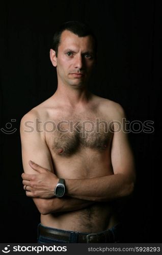 young man model on a black background