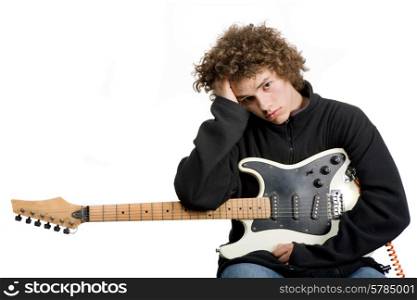 young man musician with guitar, studio picture