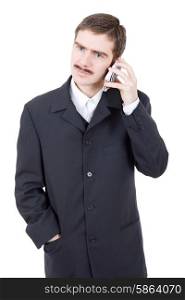 young man on the phone in white background