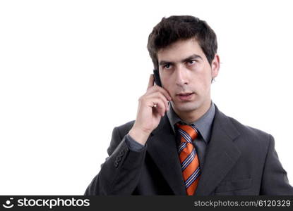 young man on the phone in white background