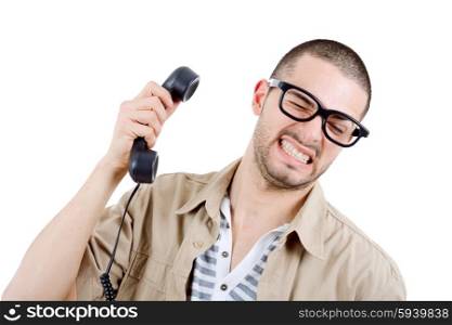 young man on the phone, isolated on white