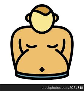 Young man overweight icon. Outline young man overweight vector icon color flat isolated. Young man overweight icon color outline vector