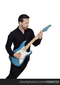 Young Man Playing Guitar Over White Background