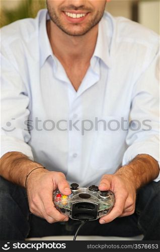 Young man playing video games