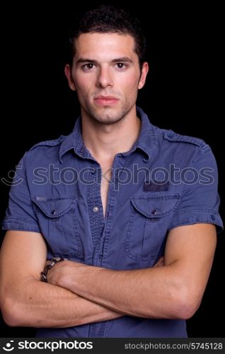 young man portrait, on a black background