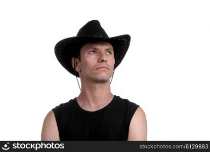young man portrait with hat cowboy isolated