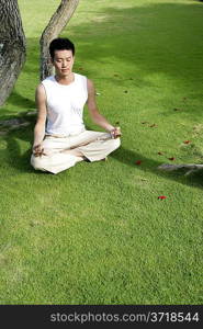 Young man practising Qigong