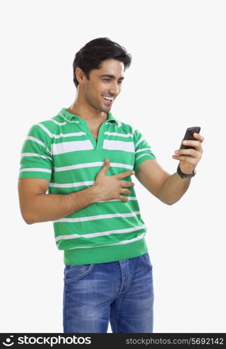 Young man reading an sms