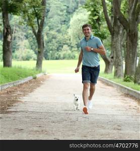 Young man running with your dog
