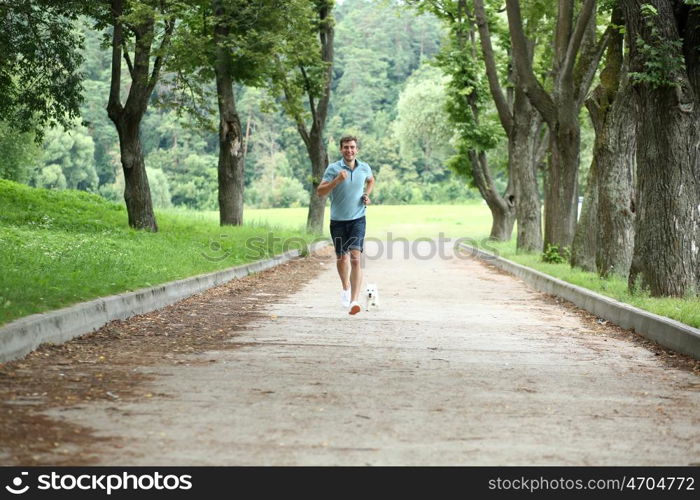 Young man running with your dog