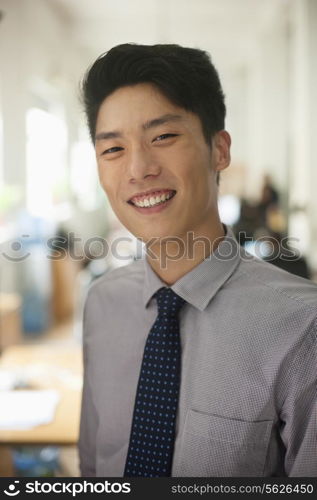 Young man smiling in the office, portrait