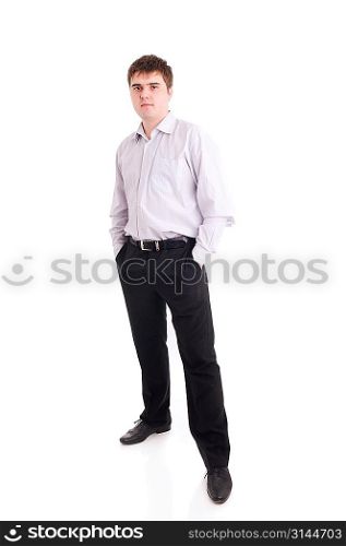 Young man standing isolated on white