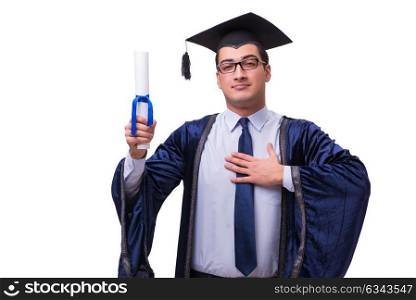 Young man student graduating isolated on white