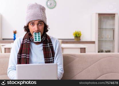 Young man suffering from flu at the home. Young man suffering from flu at home