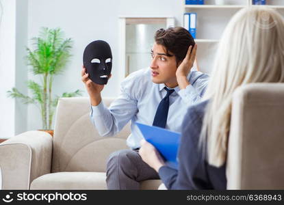 Young man visiting psychiatrist doctor for consultation