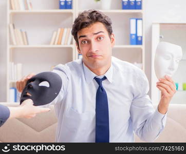 Young man visiting psychiatrist doctor for consultation