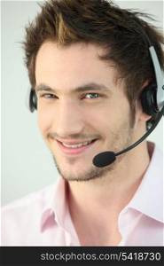 Young man wearing a headset