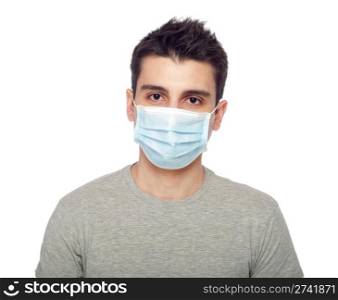 young man wearing a protective mask isolated on white background