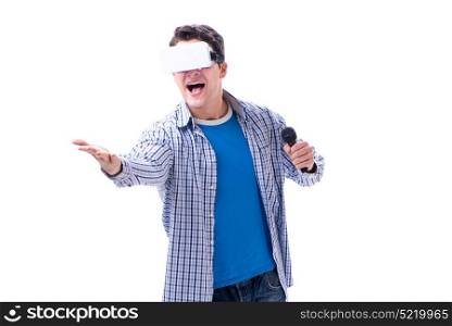Young man wearing virtual reality VR glasses