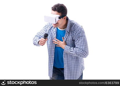 Young man wearing virtual reality VR glasses