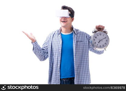 Young man wearing virtual reality VR glasses