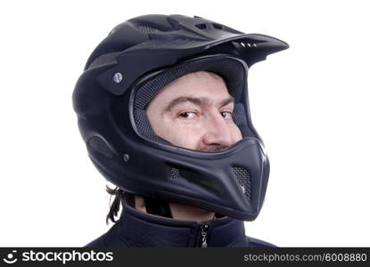 young man with a motorcycle black helmet