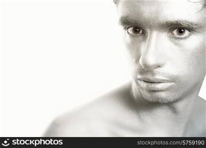 young man with a silver makeup on white background