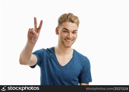 Young man with a smiley face, isolated on white background